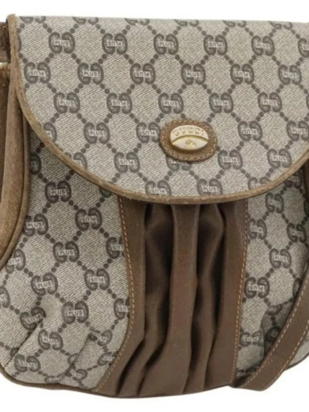 GUCCI GG Plus Supreme Shoulder Bag PVC Beige Gold Auth 180728